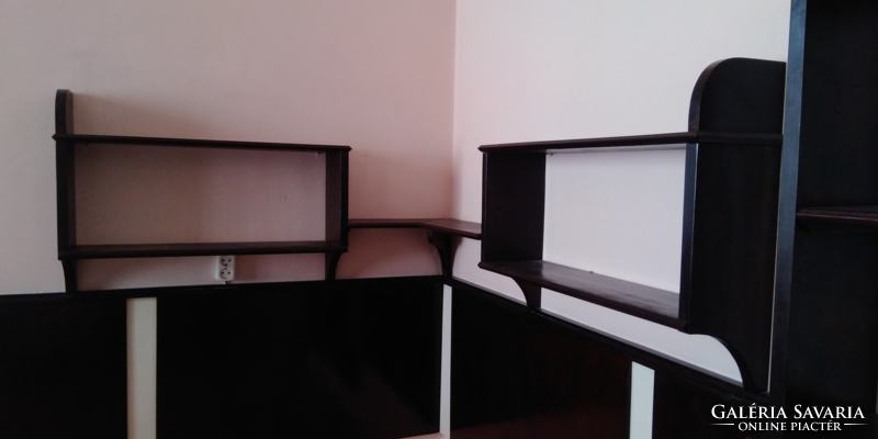 Black wooden shelf system consisting of 4 elements, individually manufactured and renovated