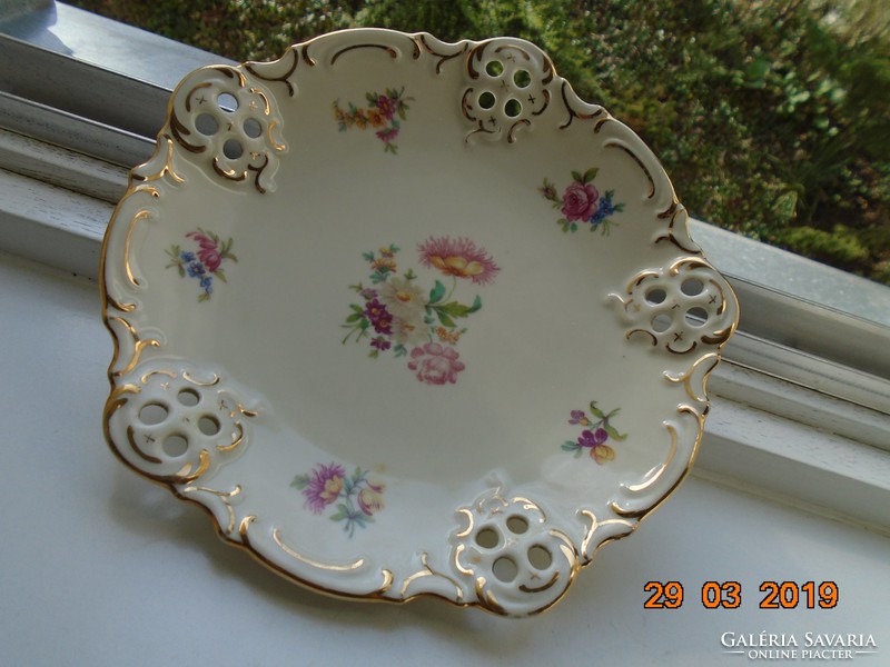 Karlsbad openwork relief bowl with unique Meissen flower patterns