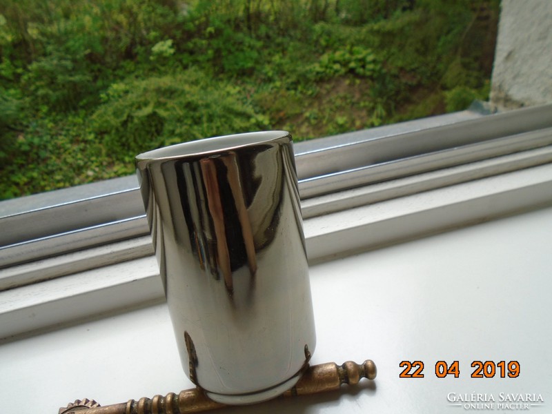 MID CENTURY GEROLD FLORIST DESIGN vastag fényes Ezüst borítású modern henger váza