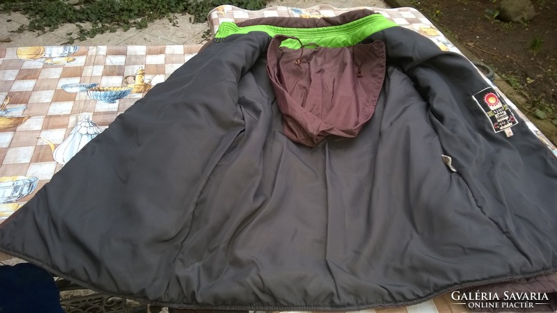 Special price! Unisex jacket coffee brown-green-yellow color, hood