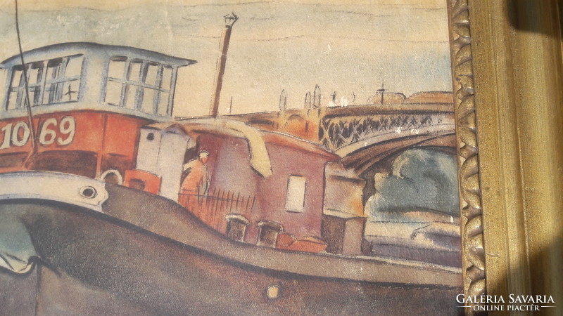 Ship on the Danube (watercolor frame 35x40) 