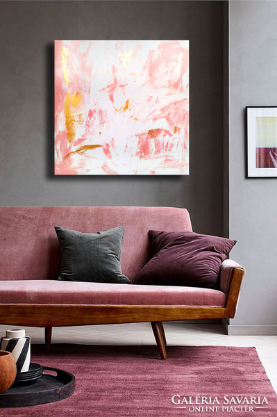 Vörös Edit - Pink Gold Passion N52 Modern Abstract 80x80cm