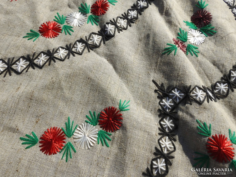Huge hand crocheted circular linen tablecloth