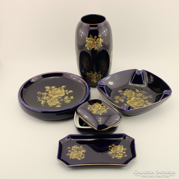 Vintage porcelain vase set, ashtray, talisman, bowl