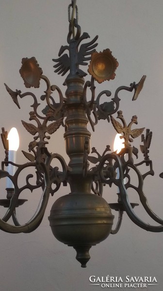 Solid large Flemish brass chandelier with 6 arms d