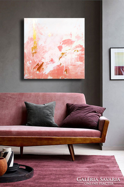 Vörös Edit - Pink Gold Passion N51 Modern Abstract 80x80 cm