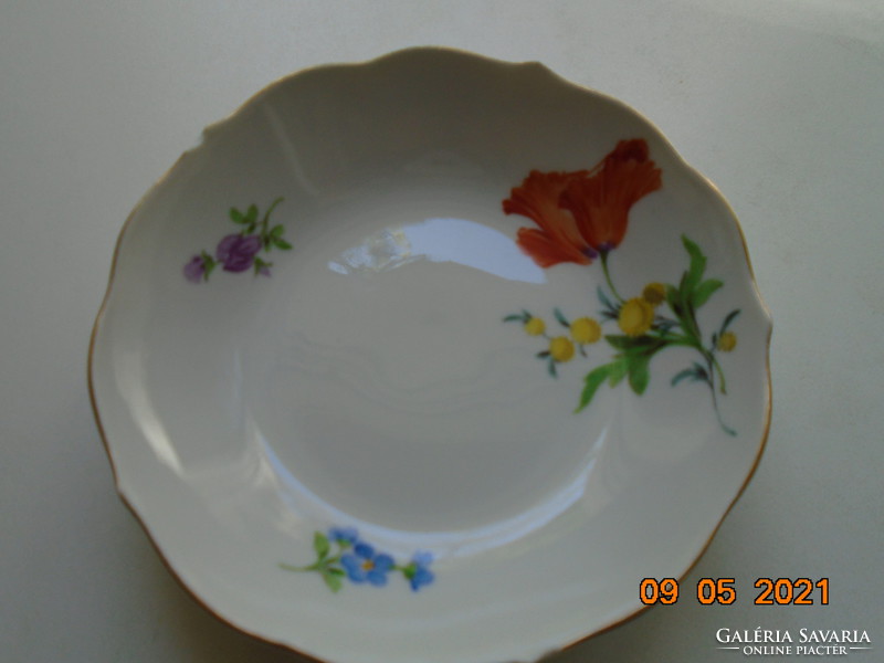 Meissen hand-painted flower pattern bowl with sword mark, hand numbered