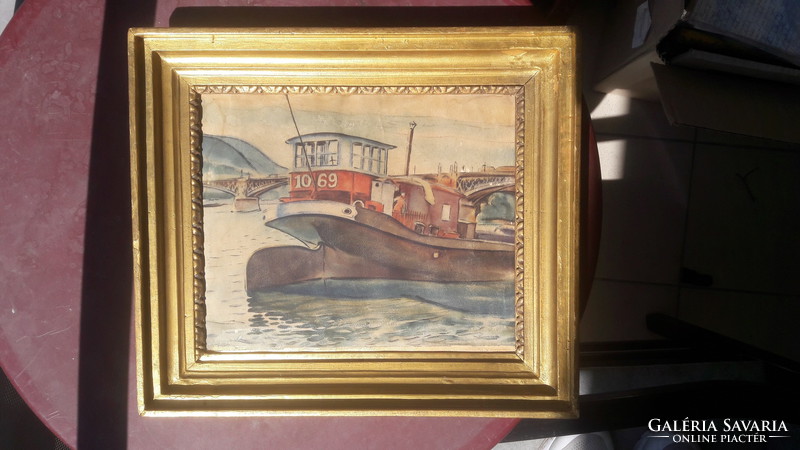 Ship on the Danube (watercolor frame 35x40) 