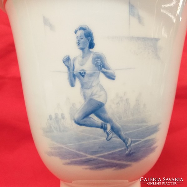 German, Germany Meissen ddr porcelain goblet vase, cup. Sports history piece. 34 Cm.