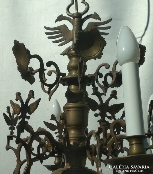 Solid large Flemish brass chandelier with 6 arms d