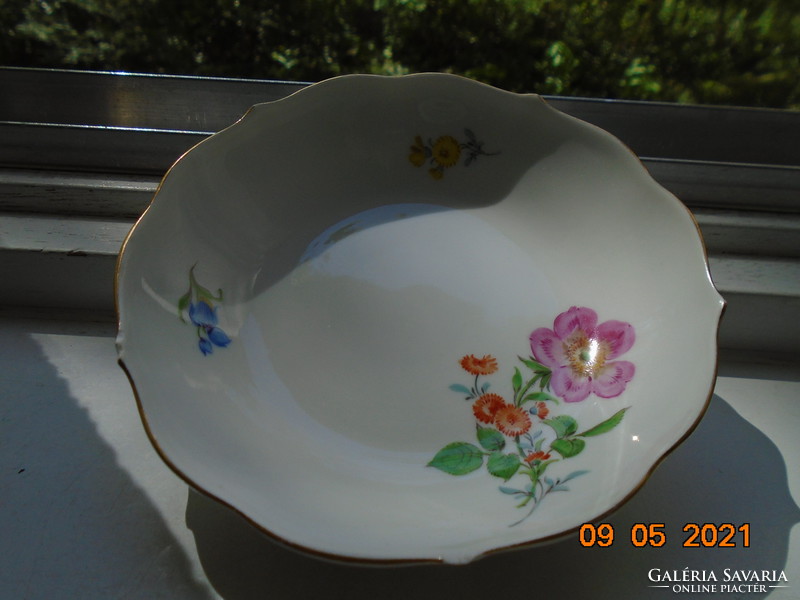 Meissen hand-painted flower pattern bowl with sword mark and hand-numbered