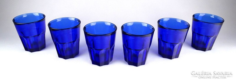 1E200 Hibátlan jelzett francia kék üvegpohár készlet 6 darab