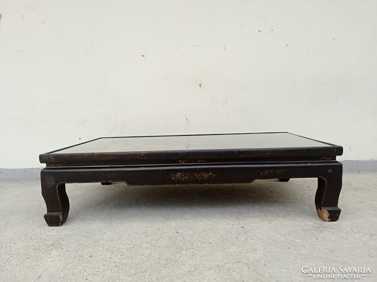 Antik kínai bútor virág motívumos festett fekete lakk szekrény hez való alacsony asztal 4190