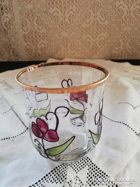 Eladó régi szines rátett üveges aranyozott üveg pohár!