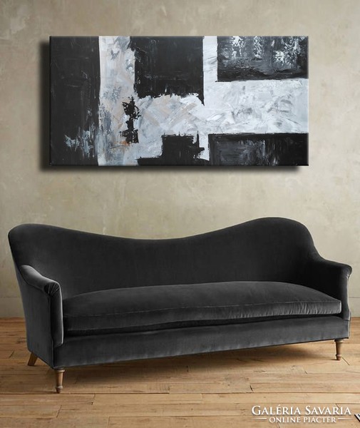 Vörös Edit: Black White Modern Abstract 120x60cm