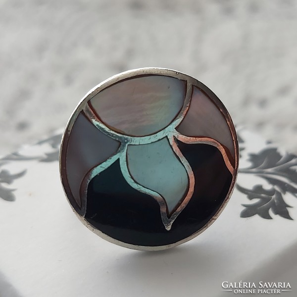 Special pearl inlaid silver / 925 quality / ring, unique, decorative piece, marked