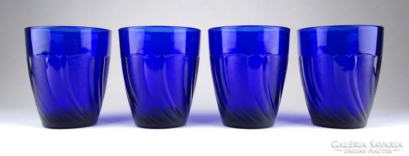 1E202 Hibátlan jelzett francia kék üvegpohár készlet 4 darab