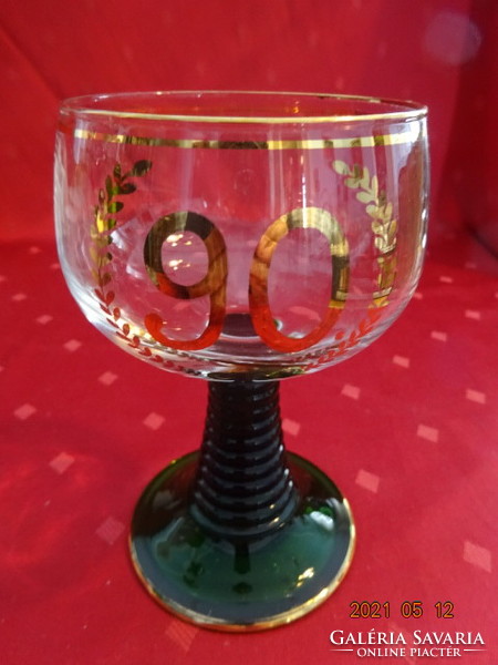 Glass for 90th birthday, rare age, green base, height 14 cm. He has!