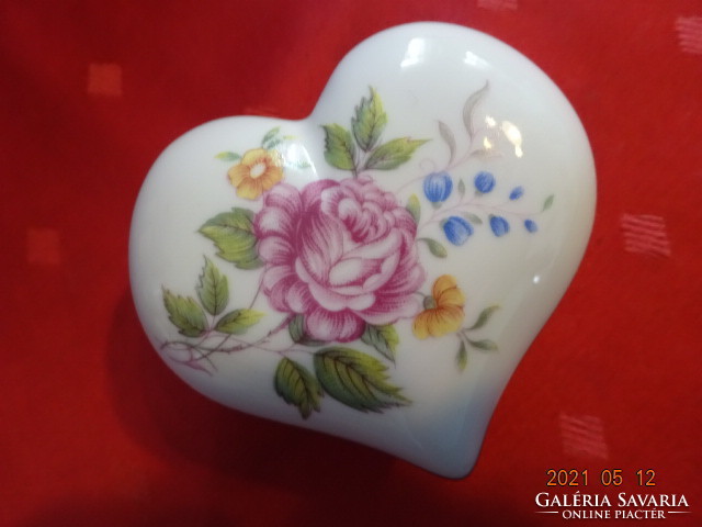 Hollóházi porcelán, szív alakú, virágos bonbonier. Vanneki!