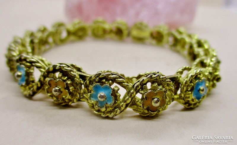 Beautiful antique gilded silver bracelet with turquoise enamel