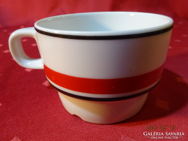 Portuguese porcelain, red striped ikea teacup. He has!