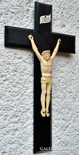 IB. 60. Antik, CSONT Jézus Krisztus (20 cm hatalmas méretek!)  40 cm-es feszület, impozáns