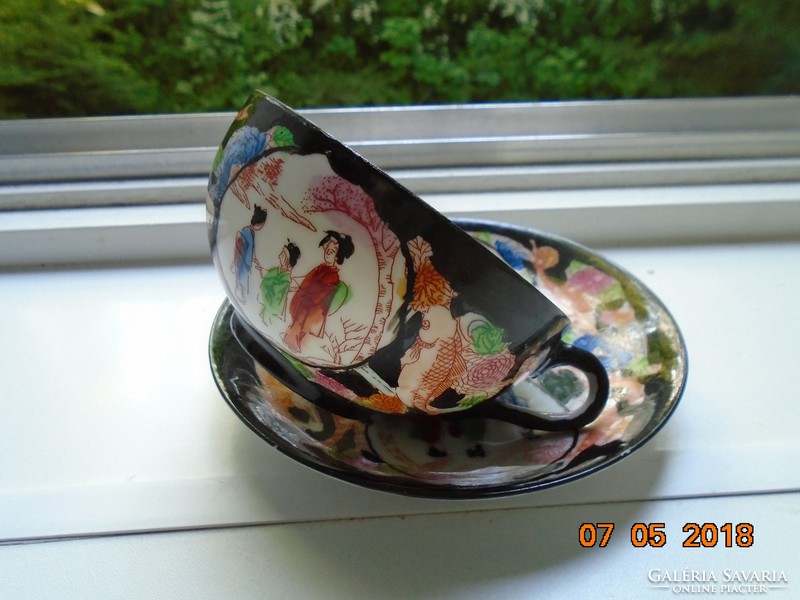 Kutani Hand Painted Brocade Carp and Geisha Pattern Japanese Eggshell with Tea Cup Coaster