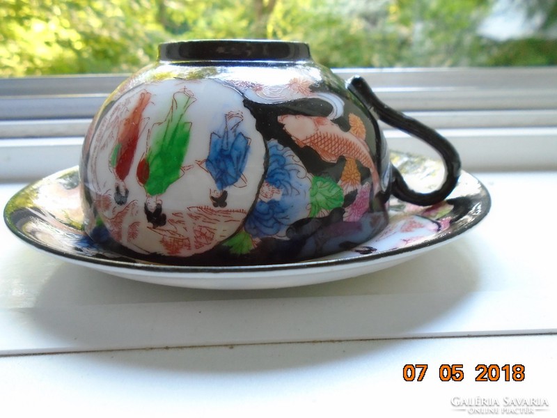 Kutani Hand Painted Brocade Carp and Geisha Pattern Japanese Eggshell with Tea Cup Coaster