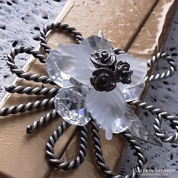 Italian handcrafted glass rose souvenir, ornament, silvery stalk, special, decorative