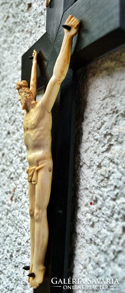 IB. 60. Antik, CSONT Jézus Krisztus (20 cm hatalmas méretek!)  40 cm-es feszület, impozáns
