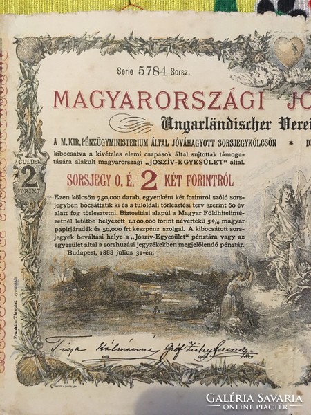 Magyarországi Jószív- Egyesület Sorsjegykölcsön 1888 július 31 Budapest