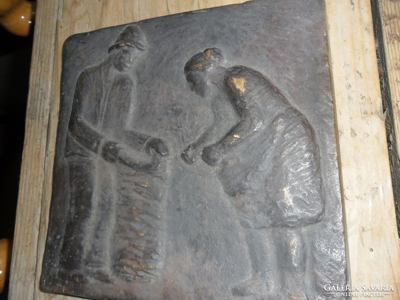Takács Erzsébet : Krumpliszedők  nagyméretű bronz relief plakett