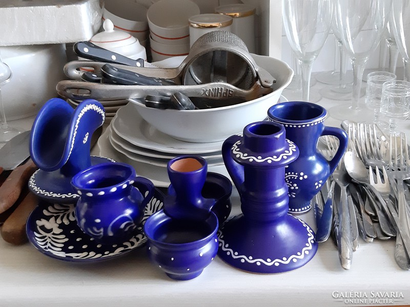 6pcs Blue White Folk Ceramic Package Blue Paint Pattern Flawless Napkin Candle Holder etc