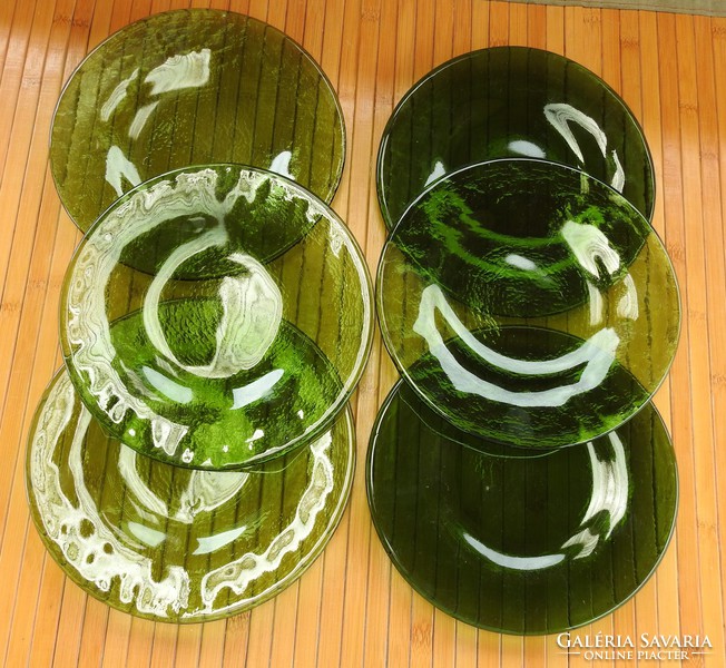 Vintage zöld nehéz üveg süteményes tányér készlet