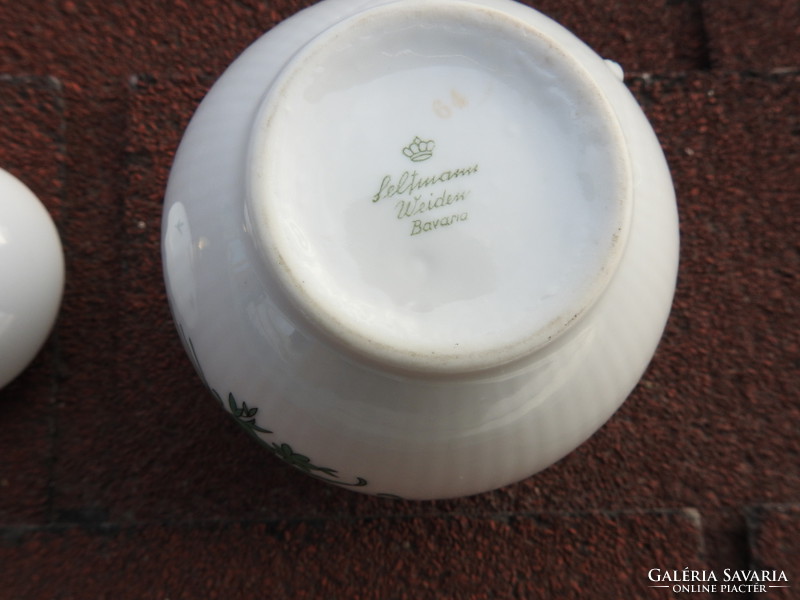 Seltmann weiden bavaria bonbonier _ sugar bowl - green with floral pattern