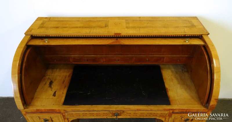 1E064 Antik masnis intarziás copf redőnyös íróasztal