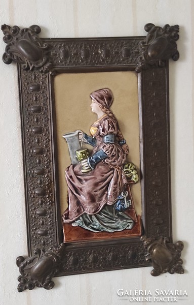 I'm off! Wall picture majolica, faience, convex majolica figural baroque style, faience