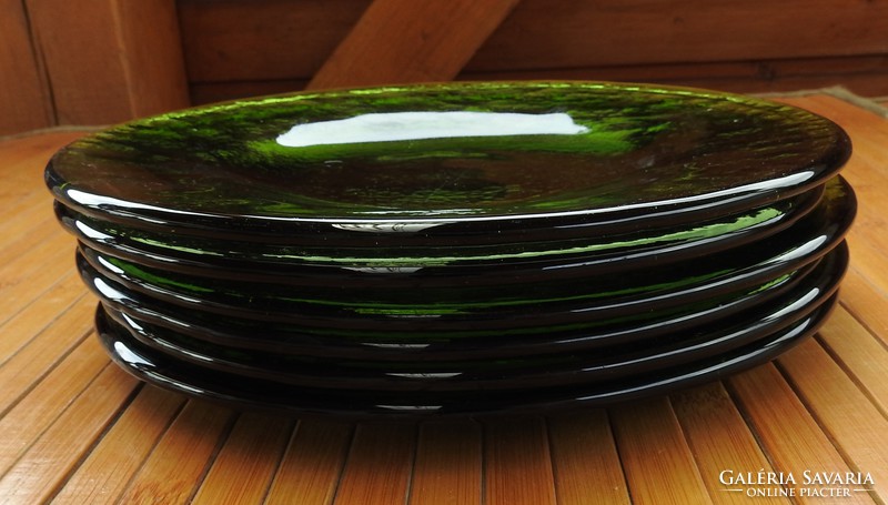 Vintage green heavy glass cake plate set