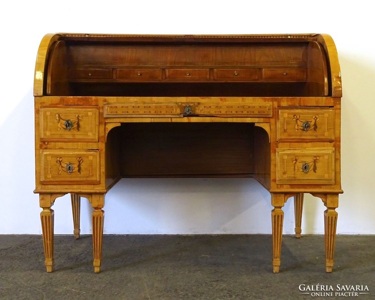 1E064 antique bow inlaid braid shuttered desk