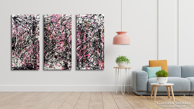 Red edit: jackson pollock style abstract set of 3 (3px x 120x60cm)