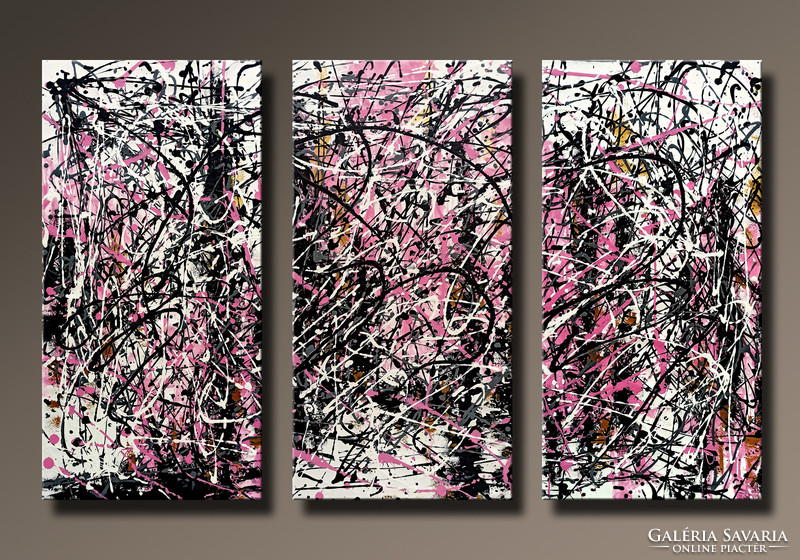 Red edit: jackson pollock style abstract set of 3 (3px x 120x60cm)