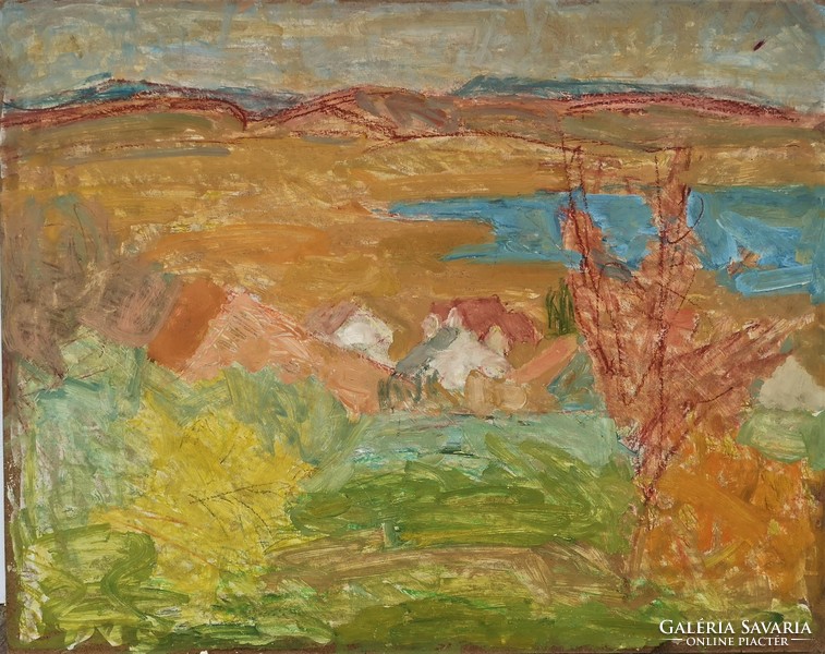 Vidéky Brigitta Iván Szilárdné (1911 - 2017) Tihanyi táj c festménye 69x54cm EREDETI GARANCIÁVAL !