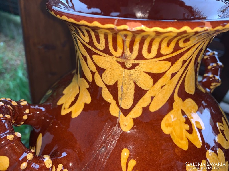 Ceramic two-eared bird vase from Hódmezővásárhely, damaged, glued, 33 cm.