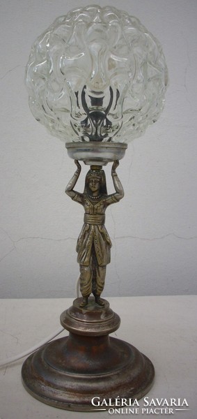 Antik szobros lámpa íróasztalra üvegburás