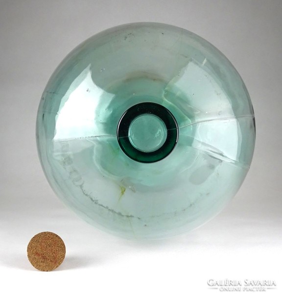1E402 Régi nagyméretű halványzöld újt üvegballon 52 cm