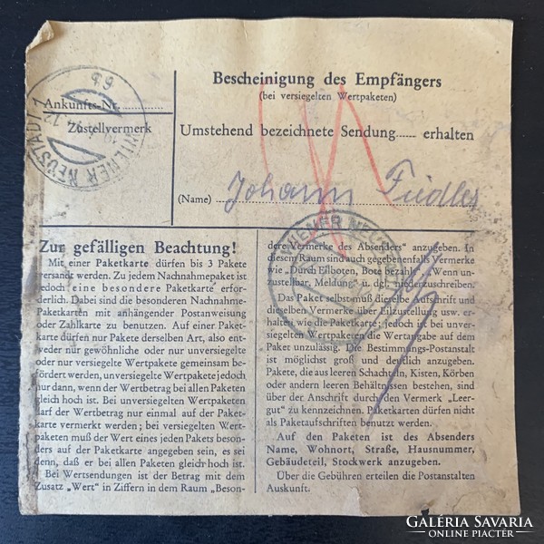 2 világháború csomag cédula Hitler fejes bélyeggel 1944 körül Paketzettel Deutsches Reich
