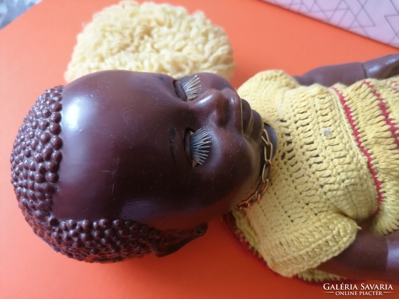 Old sleeping Negro doll in original clothes, 40 cm, for collectors