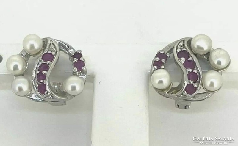 Cute cultured pearl ruby dagastone sterling silver /925/ earrings-new