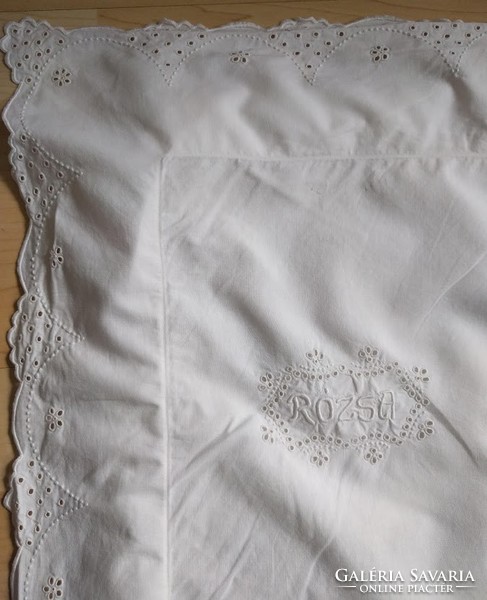 Old, retro embroidered pillowcase with the name of the rose embroidered on it - for large pillows
