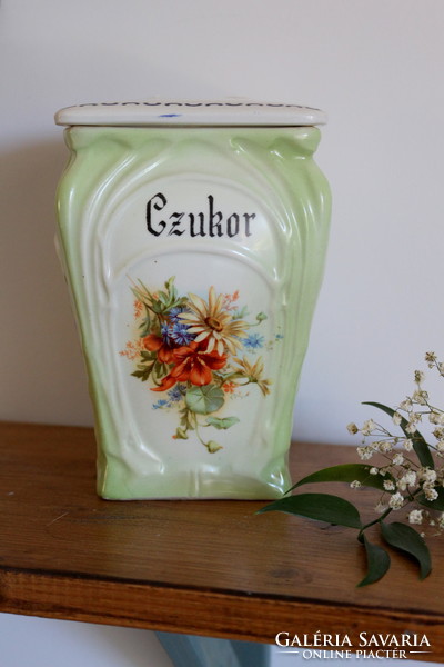 Antique faience kitchen container with